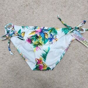 Sundazed Kylie Bottom Floral Tie Side Bikini Bottom White Beach Summer Swim Sz L